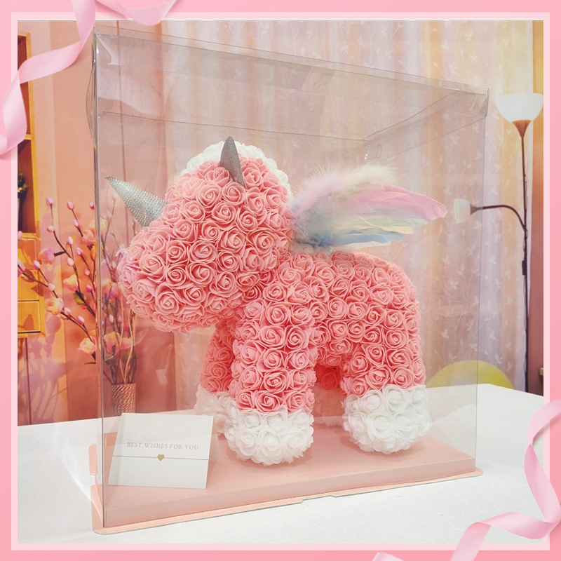 고기 핑크색 흰색 날개 유니콘 + 선물 상자 가벼운 끈