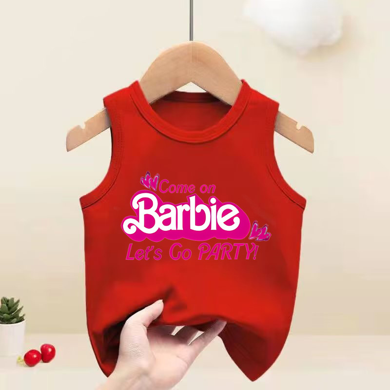 跨境外貿Come on barbie來吧 芭比電影兒童背心無袖運動服男女童