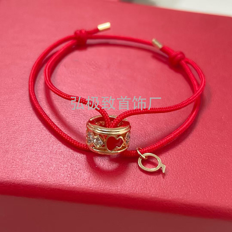 High-end New Gourd Bracelet 18K Rose Gold Diamond Passepartout Transfer Beads Benmingnian Little Red Rope Hand Rope High-end New Gourd Bracelet 18K Rose Gold Diamond Passepartout Transfer Beads Benmingnian Little Red Rope Hand Rope