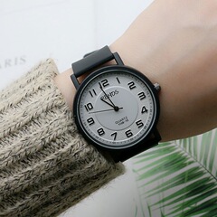 膠帶簡約數字面學生表男女款石英表情侶表考試用表硅膠帶手錶1158