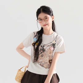 女童设计感立体针织花朵t恤2026夏装新款儿童洋气薄款休闲上衣潮