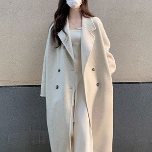 Mid-Length Woolen Outwear for Women 2025 Autumn and Winter Student Straight Loose Over-The-Knee Outwear Double-Breasted Lazy Style Thick