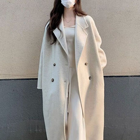 中长款毛呢外套女2024秋冬学生直筒宽松过膝大衣双排扣慵懒风衣厚
