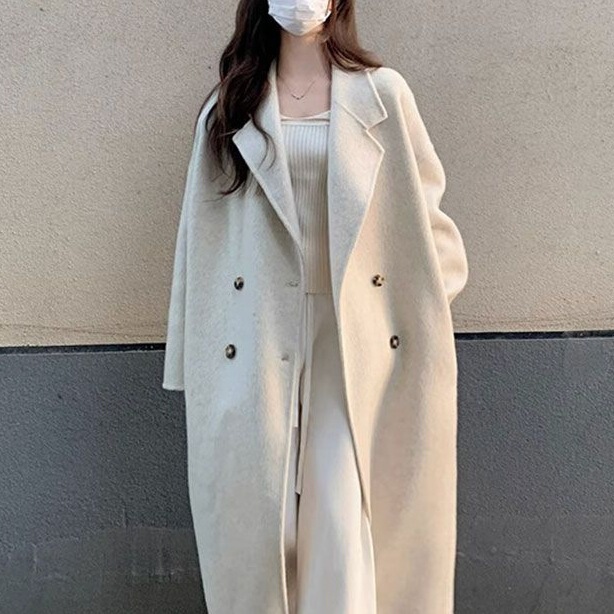 Mid-Length Woolen Outwear for Women 2025 Autumn and Winter Student Straight Loose Over-The-Knee Outwear Double-Breasted Lazy Style Thick Mid-Length Woolen Outwear for Women 2025 Autumn and Winter Student Straight Loose Over-The-Knee Outwear Double-Breasted Lazy Style Thick