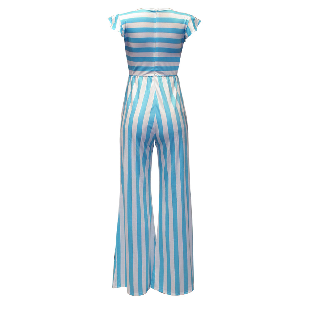 Summer Striped Round Neck Sleeveless Casual Jumpsuit Women