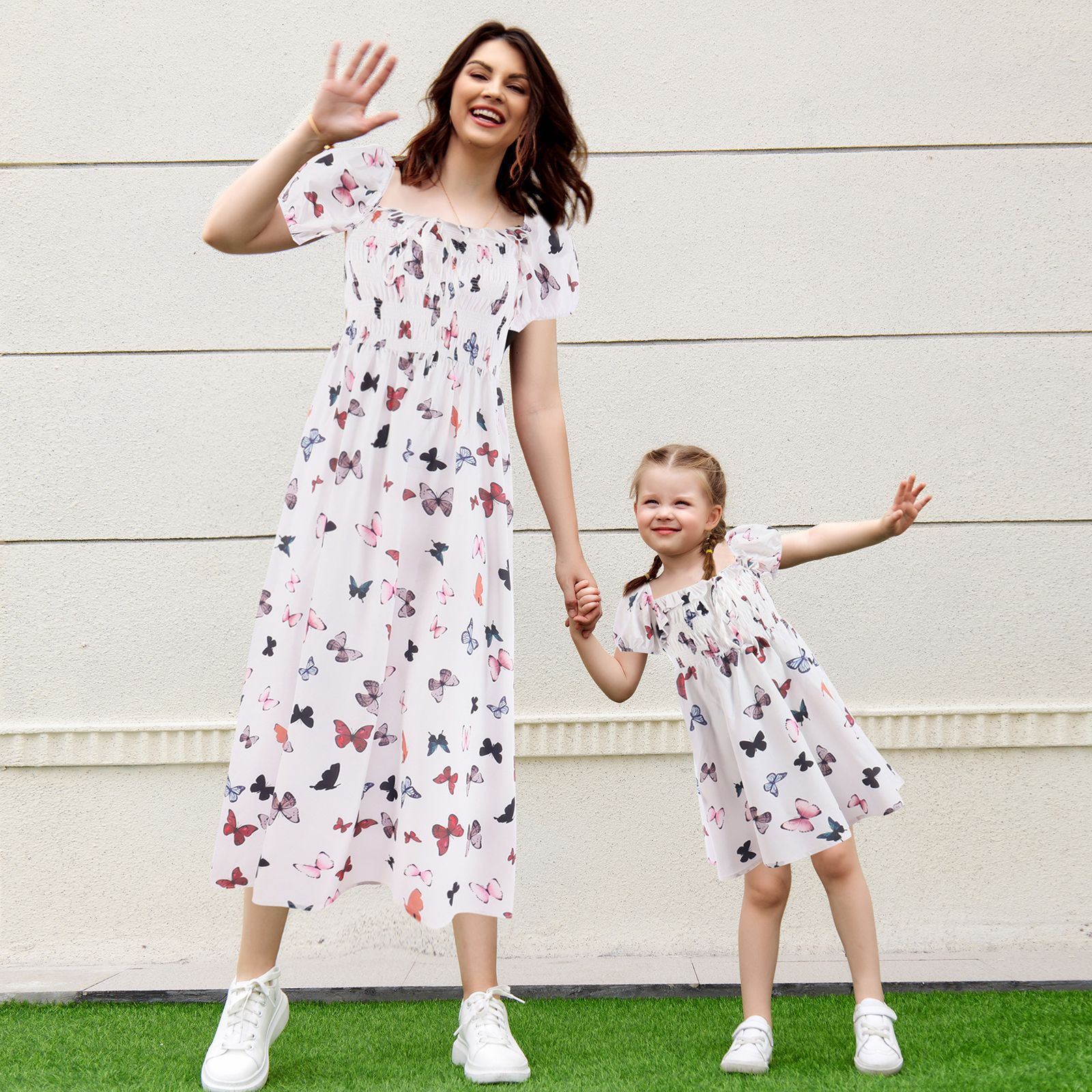 Prinzessin Schmetterling Polyester Chiffon Drucken Midi-kleid Familie Passenden Outfits display picture 3