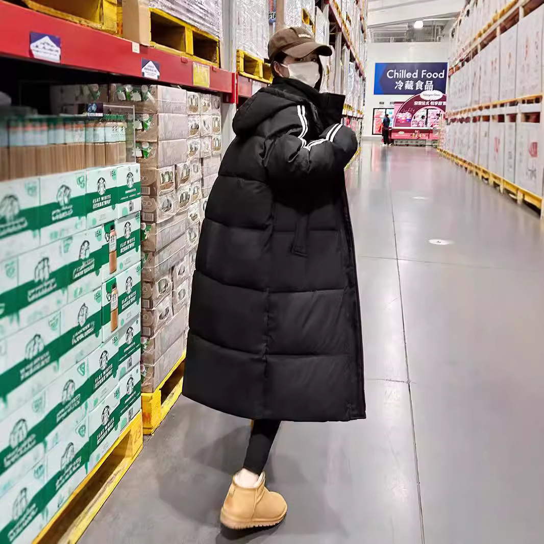2024 nuevo abrigo de algodón de pluma para mujeres largo encapuchado abrigo de algodón coreano chaqueta de algodón suelta chaqueta de pan abrigo de estudiantes de moda