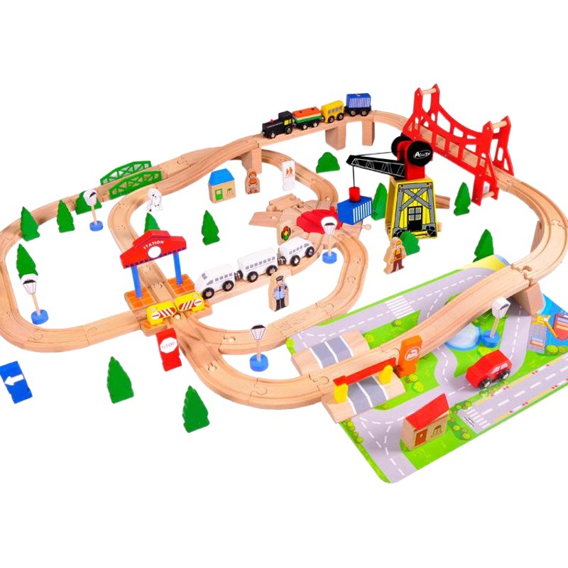 Tren de madera con tren eléctrico Juego de 100 piezas Tren de madera Juguetes educativos para niños y niñas