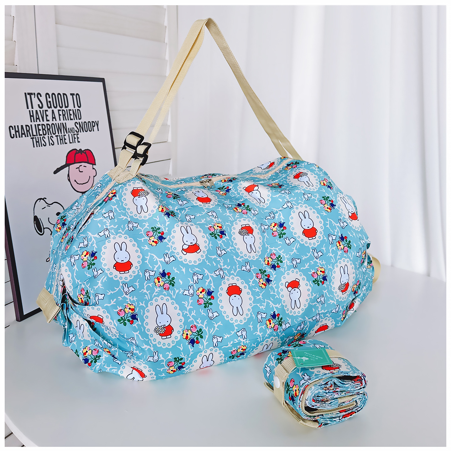 新款日系卡通小兔子米非兔MF多功能折叠购物袋单肩布包双肩大容量