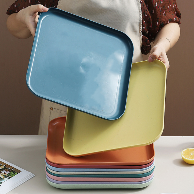 enlarged square tray wheat straw plastic tableware set snack fruit plate western dish pendulum tray water tray