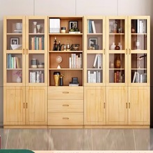 实木书柜落地置物柜松木组合书架客厅家用餐边柜儿童收纳储物柜w&