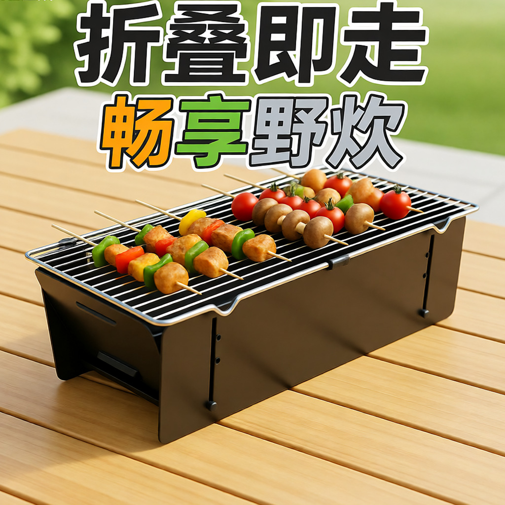 户外战术折叠烧烤炉长方形焚火炉便携露营烧烤炉不锈钢折叠款烤炉
