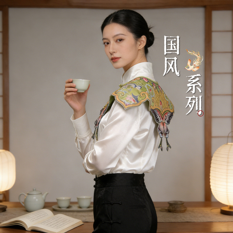 New Chinese-Style Butterfly Shawl for Women, Fake Collar, Fashionable Cloud Shoulder Design, Hanfu Performance Decoration, Versatile for Spring and Autumn, New National Style