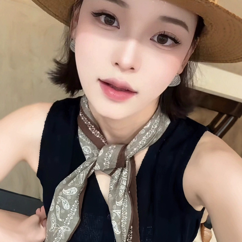 老钱感~气质咖色腰果花丝巾系脖领巾复古时尚高级感配饰绑发发带|undefined