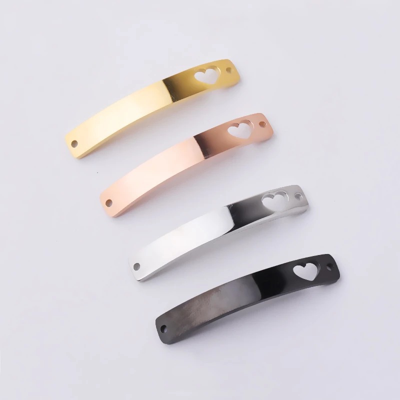 PVD Coated Gold Plating Process Pendant Jewelry Making Type 1.5*6*39mm Jewelry Making Size 1 Piece 1.5*6*39mm 304 Stainless Steel PVD Coated Real Gold Plated Customization Laser Engraving Heart Shape Rectangle Pendant DIY Jewelry Accessories