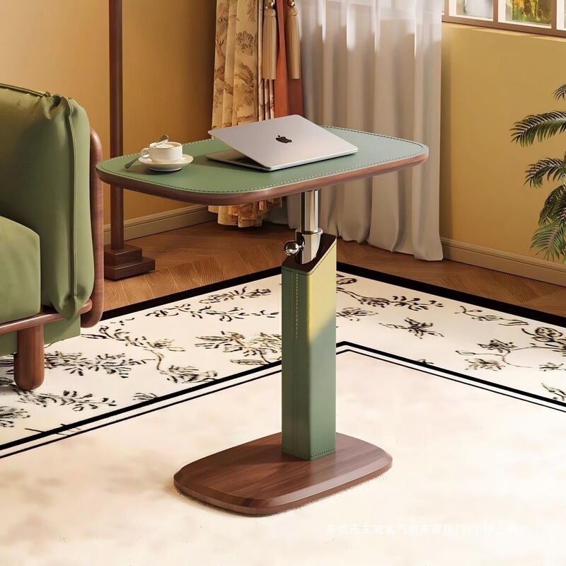 Bedroom Mobile Desktop Bedside Table Saddle Sofa Side Table Adjustable Table Computer Desk Pneumatic Rotating Corner Table Vintage Leather
