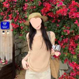韩系针织斜肩短袖T恤女款夏季气质休闲宽松慵懒风设计感纯欲上衣