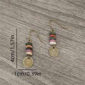 eBay跨境复古风新款琉璃彩色珠子拼接几何形合金女士耳环批发