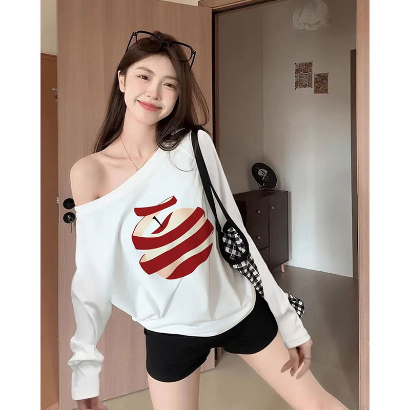 韩系ins风斜肩露肩小上衣T恤宽松显瘦辣妹长袖早秋百搭超好看上衣|undefined