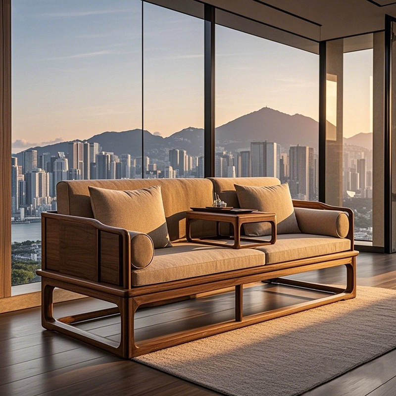 New Chinese Style Sofa Black Walnut White Ash Solid Wood Sofa Office Hotel Homestay Office Furniture