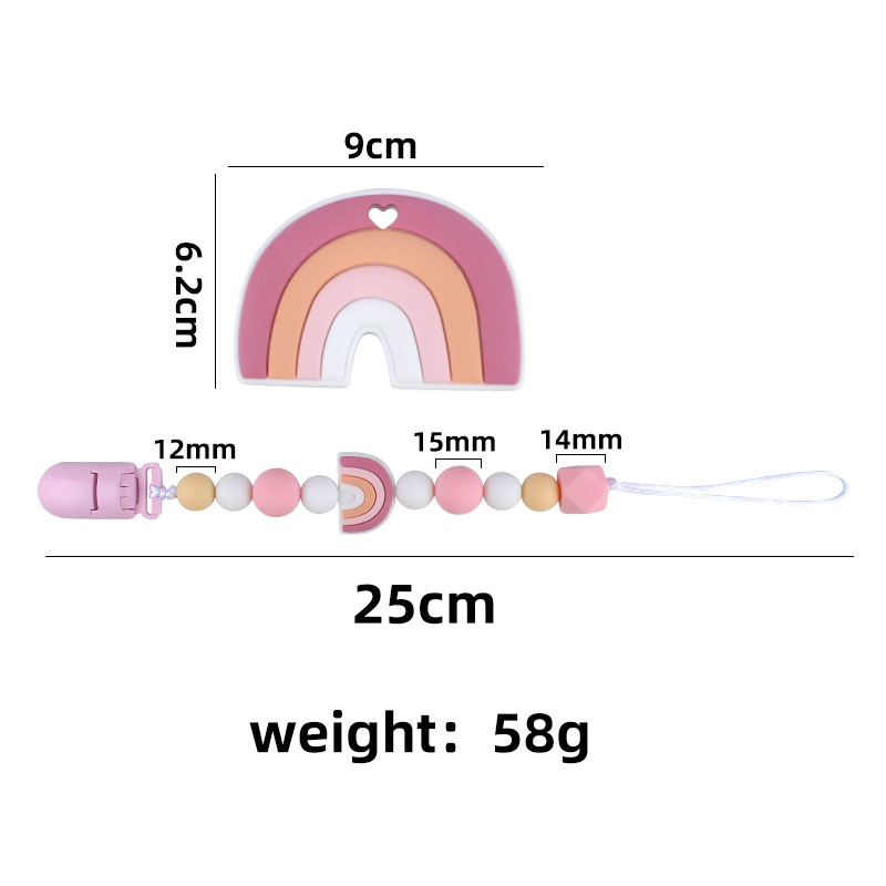 Nuevo bebé dibujos animados colorido rojo silicona teether palo pezón cadena anti-gota cadena juguete teether traje