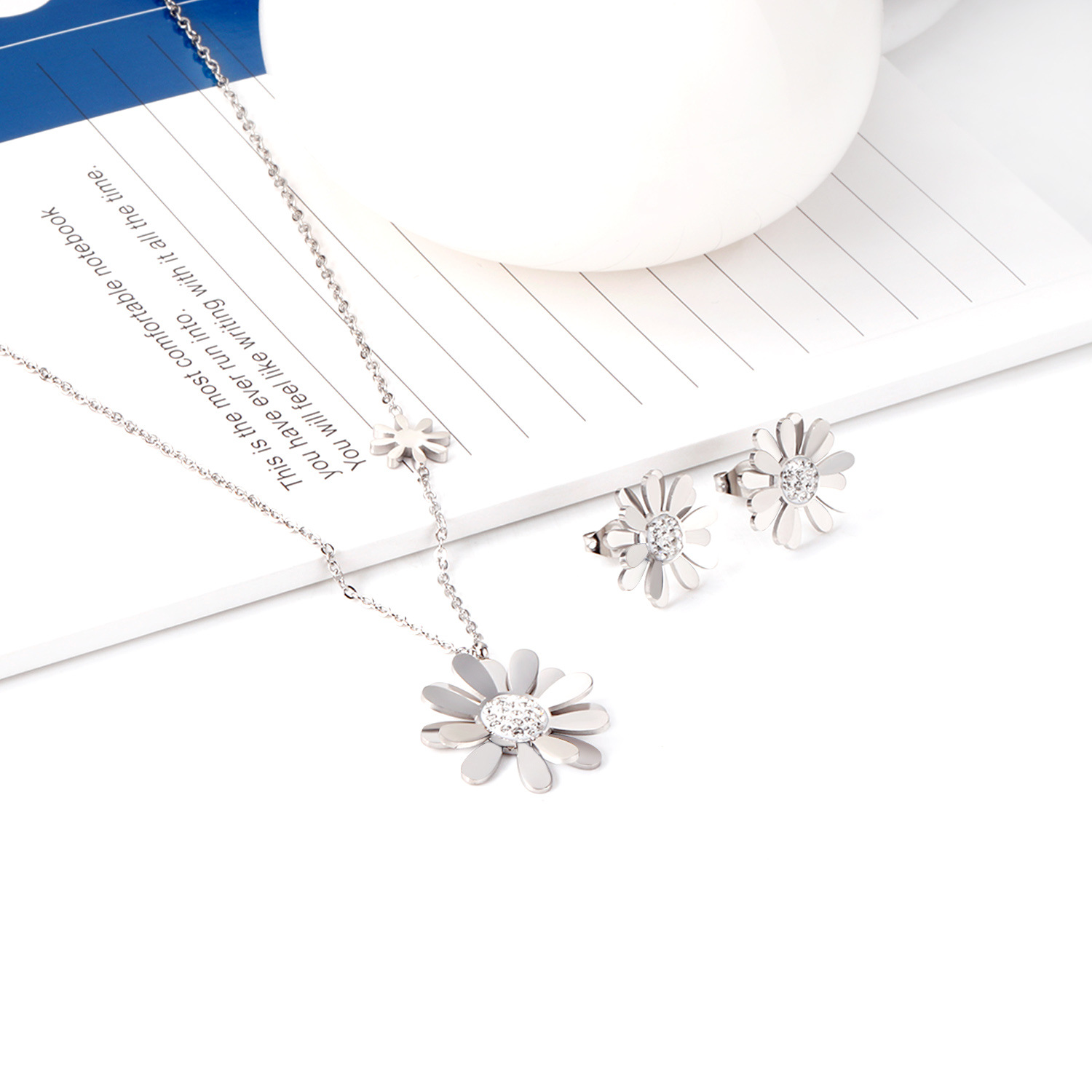 Simple Style Flower Stainless Steel Inlay Zircon Earrings Necklace 1 Set