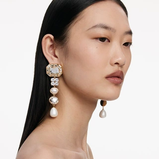 新款轻奢长款珍珠耳环几何复古镶钻耳坠小众耳饰女earrings