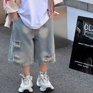 Summer New Korean Style Boys' Fashion Versatile Simple Loose Ripped Jeans Children's Shorts Trendy