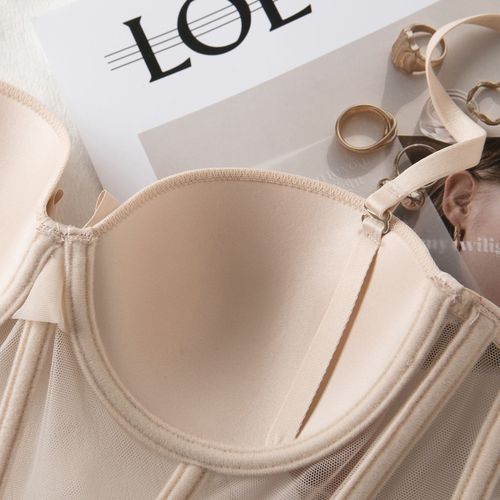 Foreign trade girl sexy lace mesh side push-up bra set soft steel ring fishbone corset underwear female bra