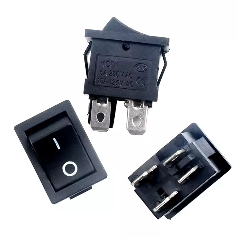 KCD1-104/N船形开关 船型翘板电源开关 带灯4脚2档 红/黑色 四脚