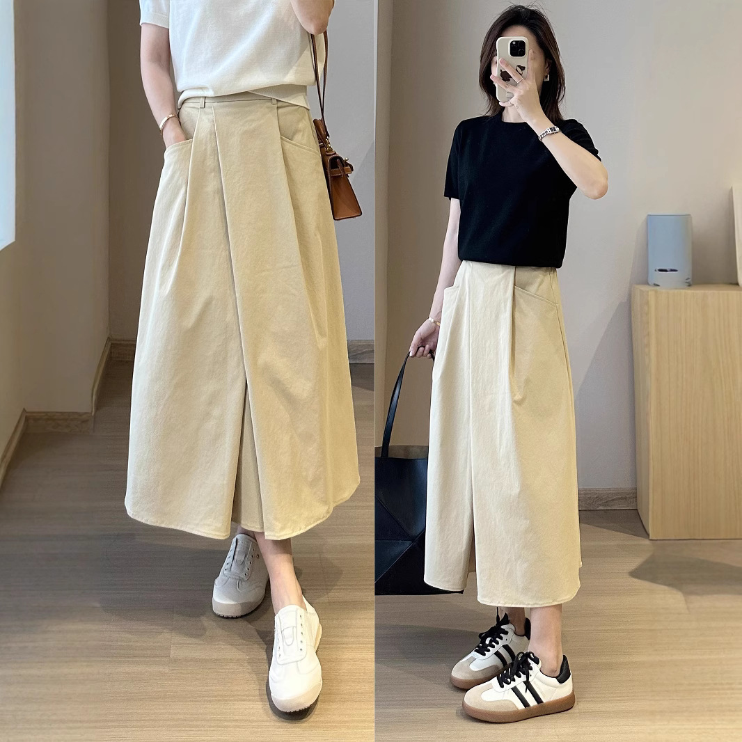 Super Cotton Technology Anti-wrinkle Stand-cut Origami High Waist A- shape Tooling Mid-length Irregular Overskirt Women's Spring G031009