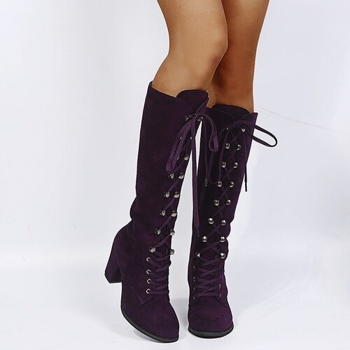 Women's Over-the-Knee Bandage Ankle Boots with Color-Removed Effect, Fall/Winter Square Heel, European and American Style Women's Boots