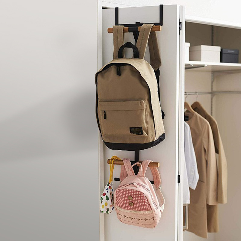Double-layer Bag Rack Entrance Wall Bedroom Backpack Key Storage Rack Home Punch-free Schoolbag Backpack Rack