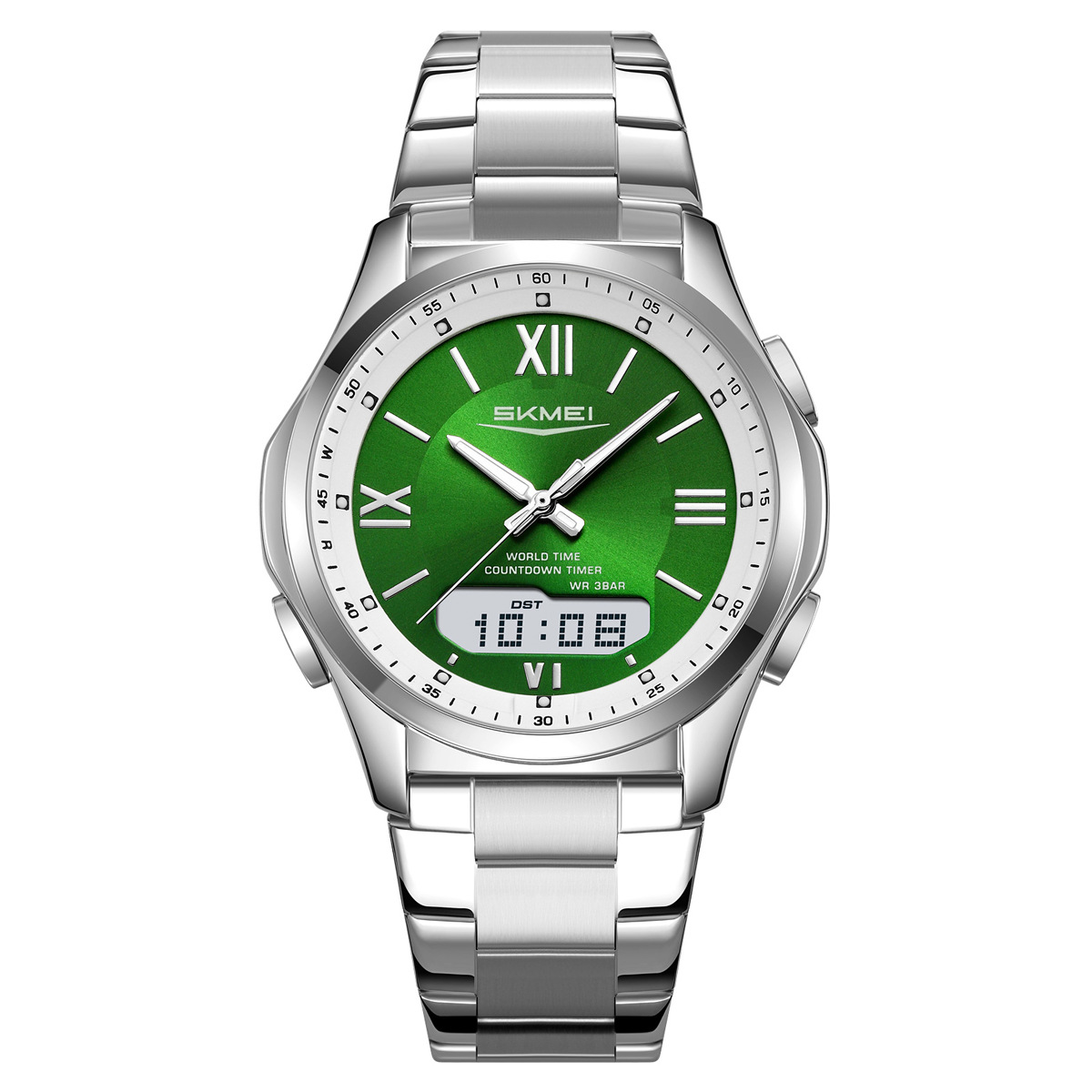 Momento de belleza multifuncional reloj de hombre doble correa de acero reloj de hombre cuenta regresiva horario de verano reloj impermeable al por mayor