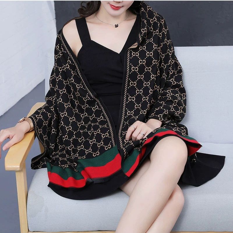 Live C Letter Dobbeltsidig Tykt Varmt Imitert Kasjmirskjerf Dame Kontor Aircondition Varmt Sjal_voghion.com