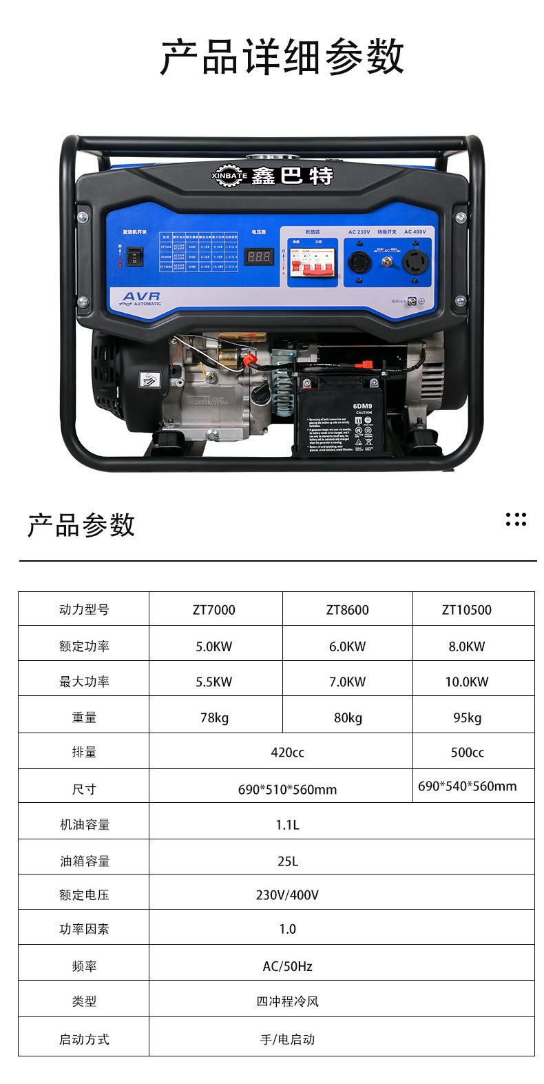 Outdoor household emergency portable 220v/380V single/three-phase 3/5/8kw/10kw gasoline generator