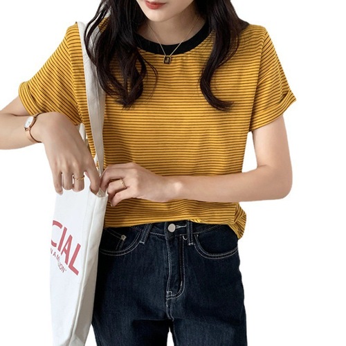 Striped T-shirt Short-sleeve Women's Summer Dress 2025 Round Neck Loose Ins Chic Simple Student Top