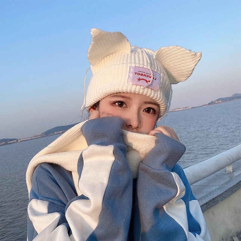 コブタ猫耳毛糸帽子潮牌男女秋冬保温耳保護カップルかわいい豚豚ニット冷帽|undefined