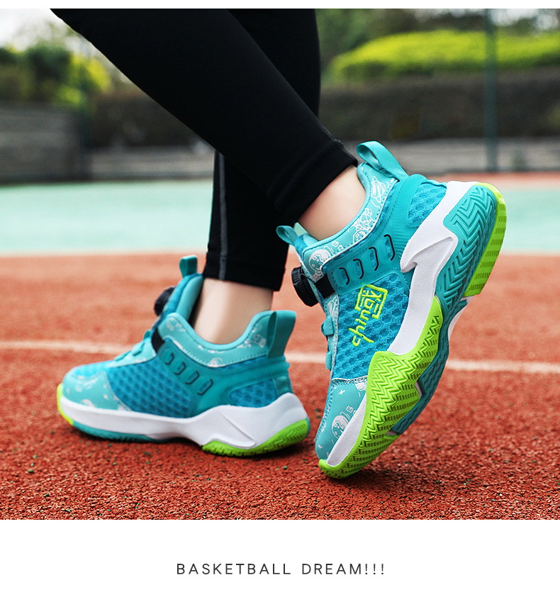 曼巴足迹 新款潮牌旋转纽扣软底透气跑步鞋中大童儿童运动鞋