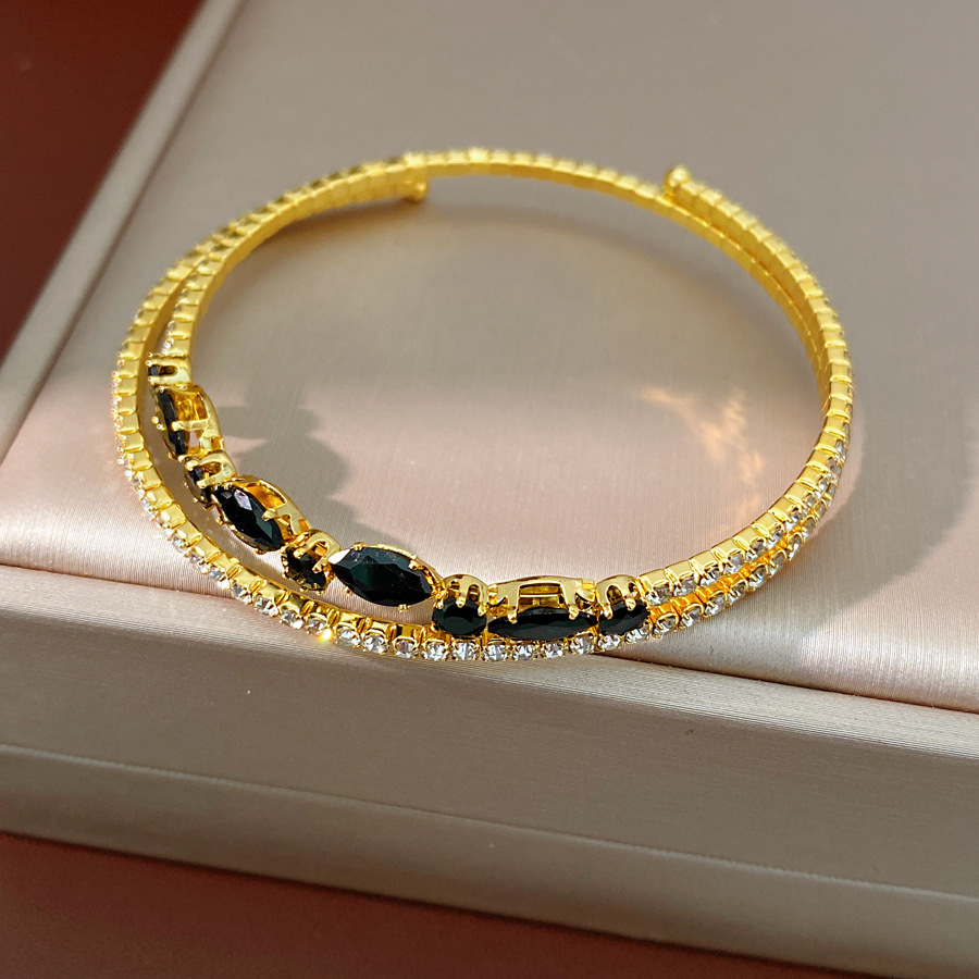 Diamantes arroz redondo geométrico pulsera elástica de doble capa temperamento pulsera de moda de alta calidad lujo ligero nicho joyería al por mayor
