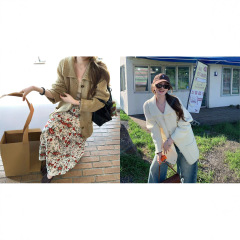im向 重磅~羊毛混纺针织中长款粗针大翻领毛衣外套+刺绣花朵半裙