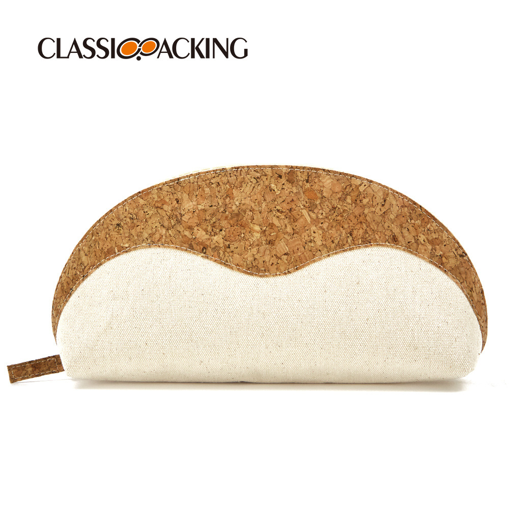 Cotton Canvas Cosmetic Storage Bag,Environmentally Friendly Real Wood Grain Color Matching Zipper Travel Toiletry Bag,Shell-shaped Cosmetic Bag