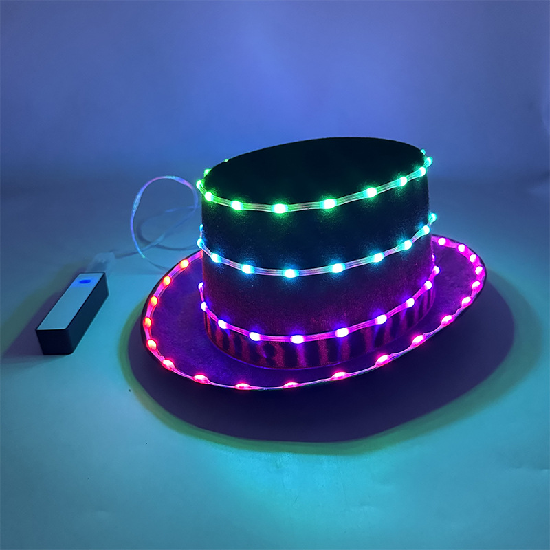 LED ilusionario fluye agua brillante sombrero negro fiesta bar bungee espectáculo decoración de la noche sombrero LED luminoso