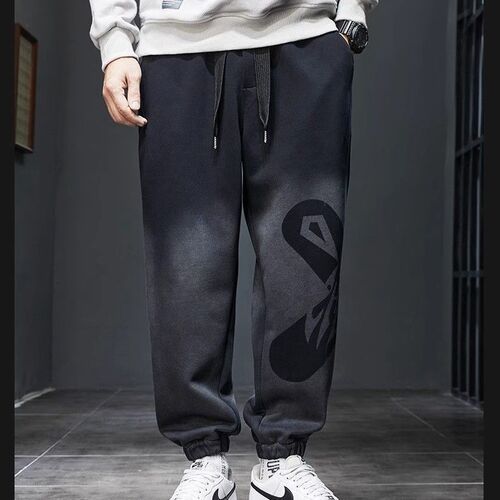 Japanese fashion brand print gradient foot-trimmed sweatpants, men's velvet thick pants, loose large size Harlan casual pants
