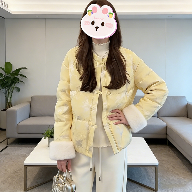 国风圆领单排扣棉服女2025冬季新款加厚保暖宽松显瘦休闲百搭棉衣