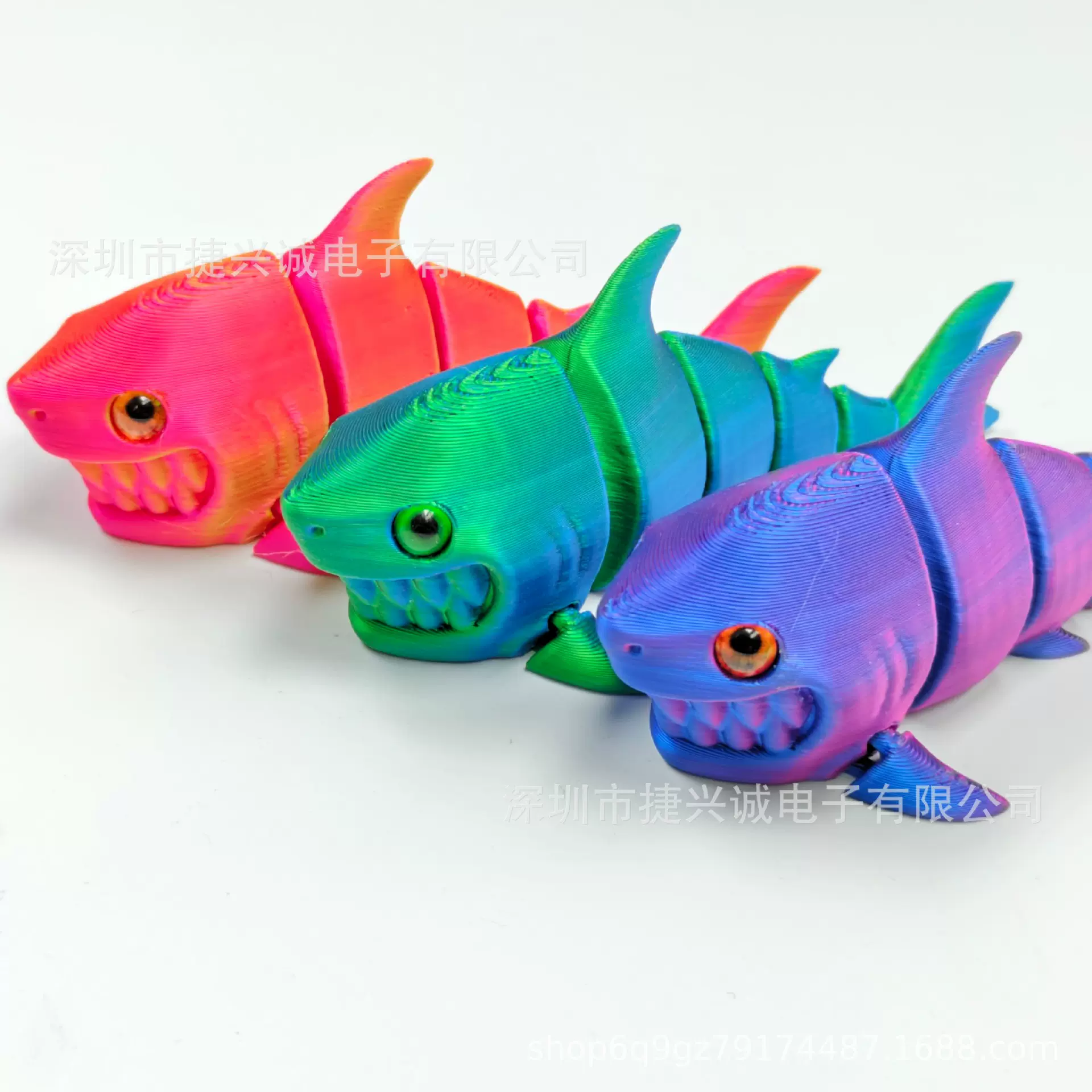 3D打印仿真眼鲨鱼关节可动镭射渐变跨境爆款模型儿童玩具装饰摆设