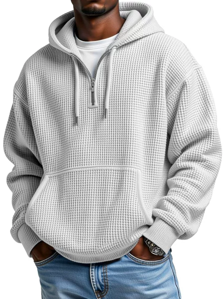 European and American Cross-Border Autumn and Winter New Casual Men's Half-Zip Hooded Sweatshirt Waffle-Style American Vintage Pullover