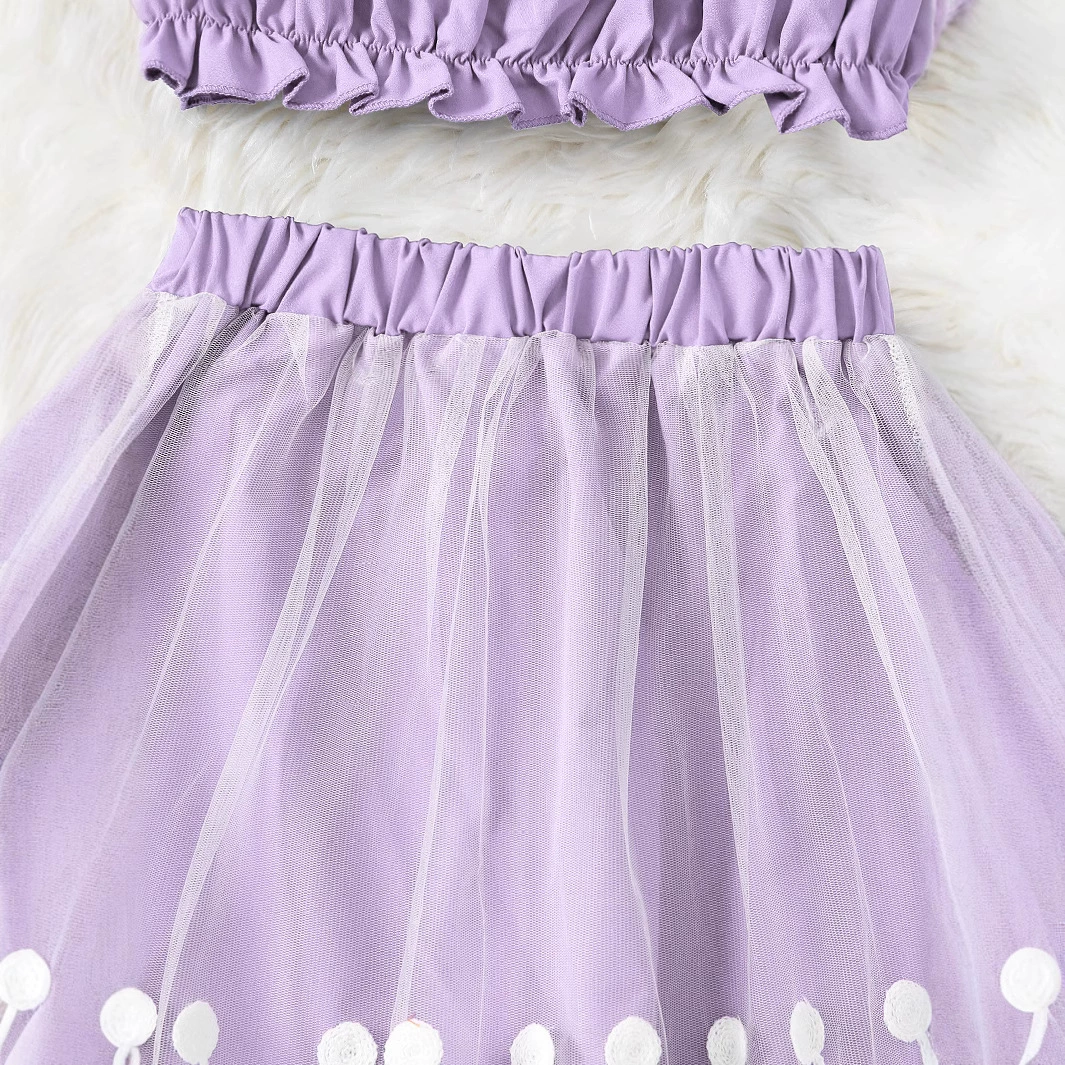 Summer fresh cute set sleevless, skirt, lifting effect, for teenagers, with embroidery