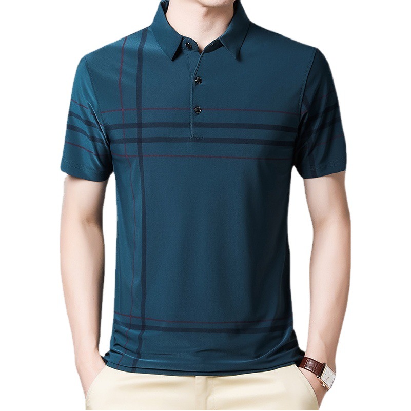 Camiseta de manga corta de seda de hielo para hombre 2020 Camisa de polo casual de moda delgada de verano Camiseta para jóvenes y de mediana edad suministro de compra de grupo