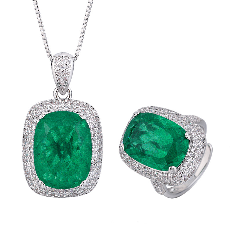 2024 nueva joyería Zhuang Shengsheng, fondo de cobre chapado en oro, tesoro de color de simulación, traje simple, rectangular gordo femenino 12*16